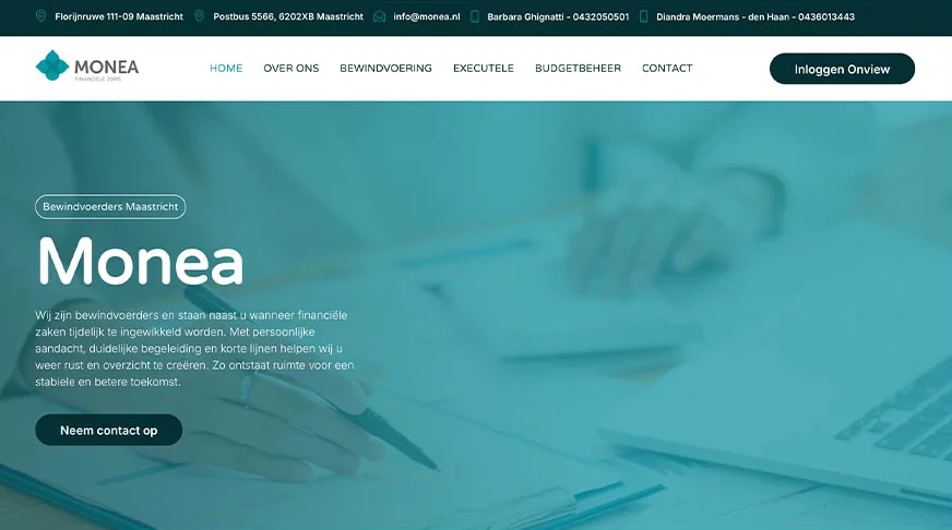Website van Monea Bewindvoering, gemaakt door 043WEB